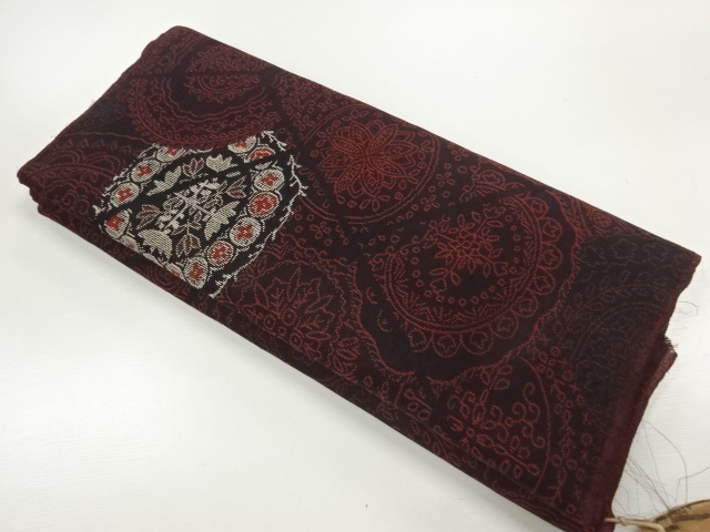 JAPANESE KIMONO / ANTIQUE ARAIHARI FOR HAORI / SILK / WOVEN FLORAL CREST